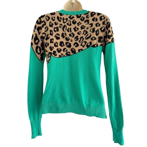 BCBG MAXAZRIA Woman's Sz XS Jaxin Emerald Green Leopard Cheetah Print Sweater - Picture 4 of 9